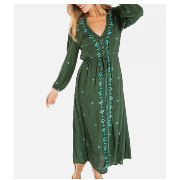 NATURAL LIFE Dresses & Skirts - Natural Life Brae Embroidered Midi Dress Green Size Large